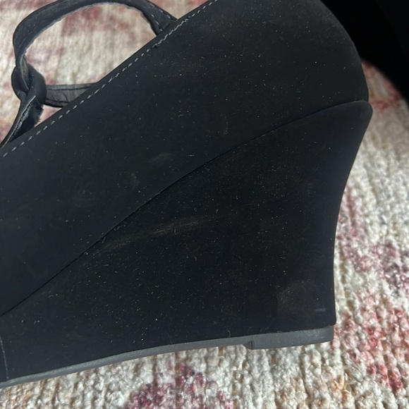 Wedge T Strap Black Soft Top Moda Size 8.5 - Picture 3 of 16